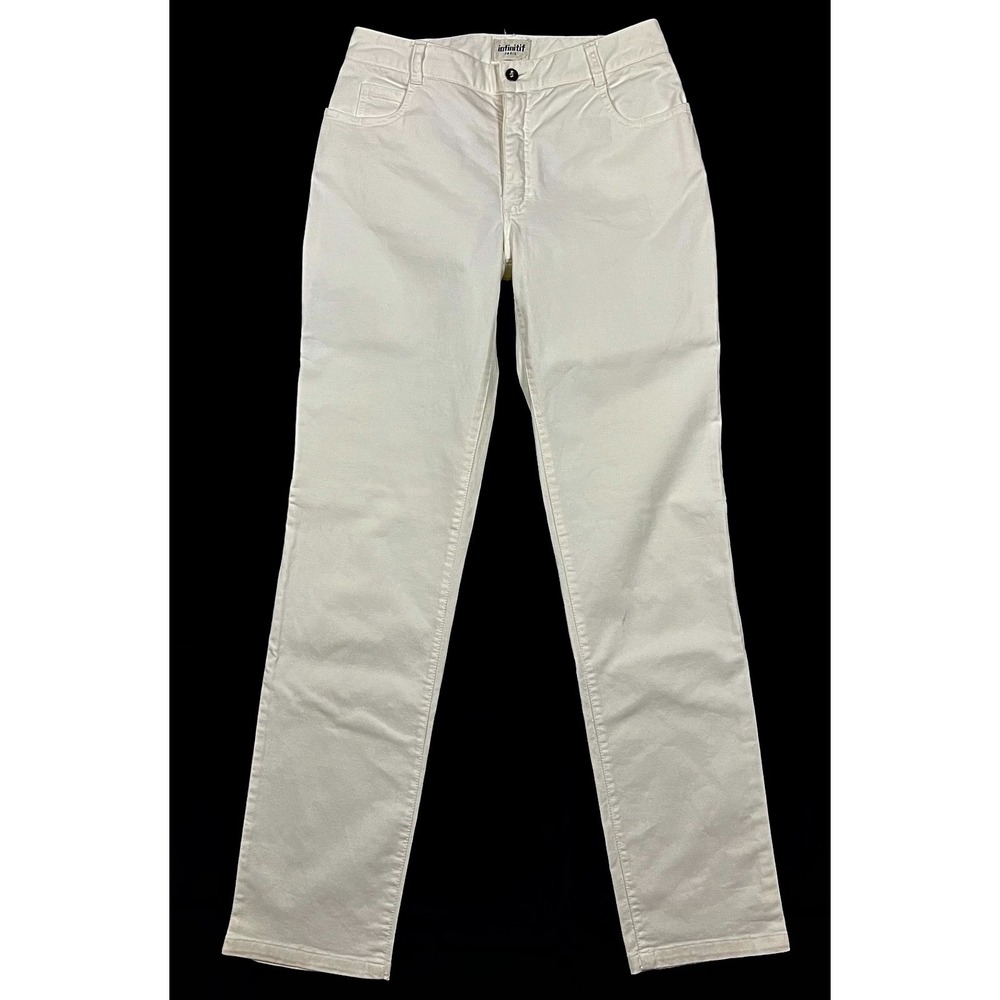 INFINITIF Paris Womens 40 US 8 White Cotton Stretch Straight Leg Pants Denim